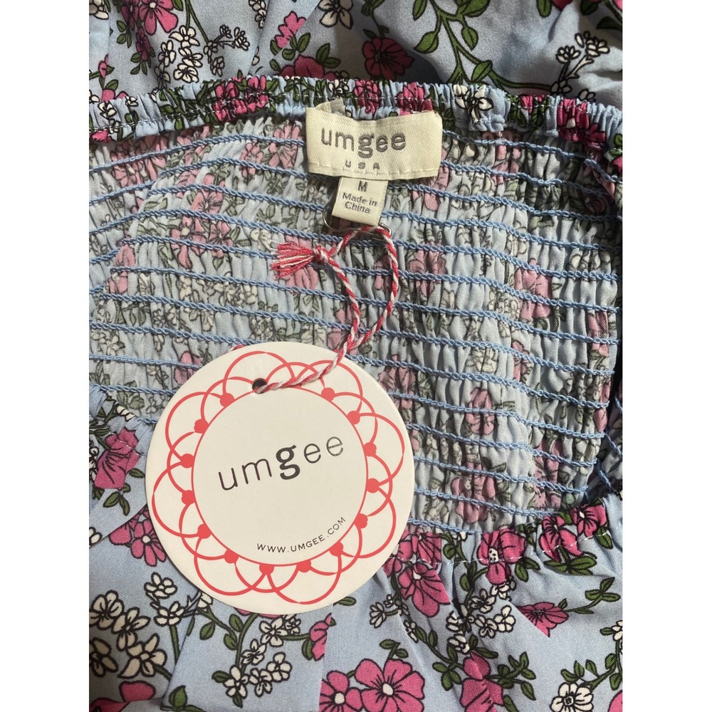 Umgee USA Blue Pink Floral Square Neck Smocked Cutout Midi Dress Women's Size M - Picture 4 of 4